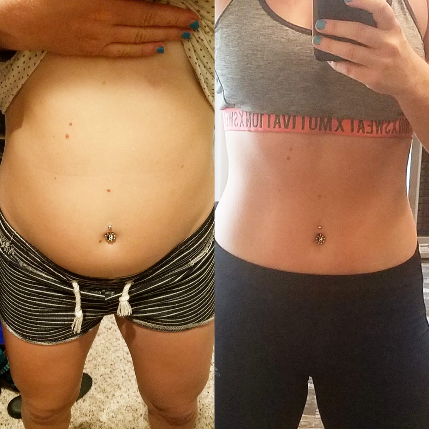Sarah Staples of Staples Fitness offers three ways to eliminate bloating, note the difference in these actual before and after photos.